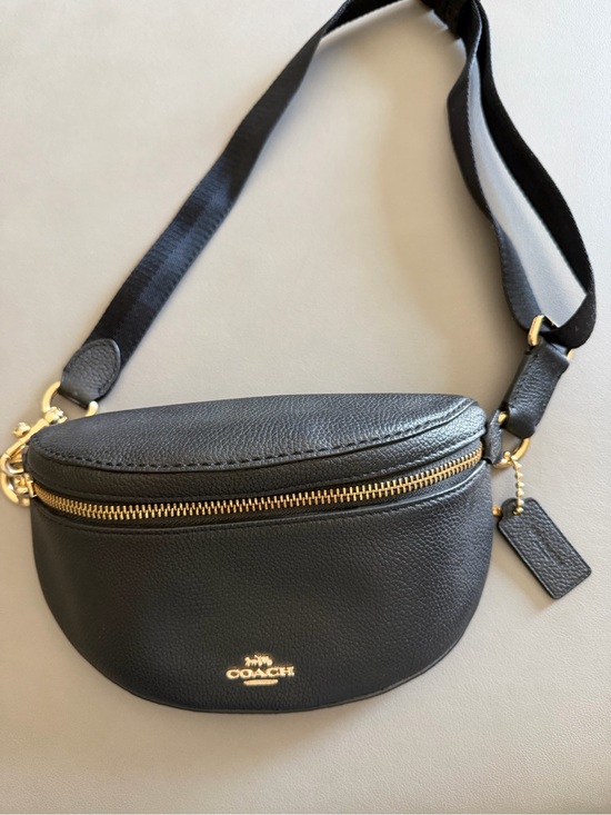 Coach Handbags - Coach Black Pebbled Leather Crossbody Belt Bag with Gold Hardware